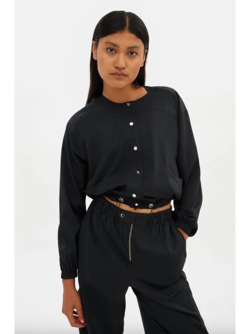 NWT Girlfriend Collective Sz M Raquel Snap Button Jacket Drawstring Pockets